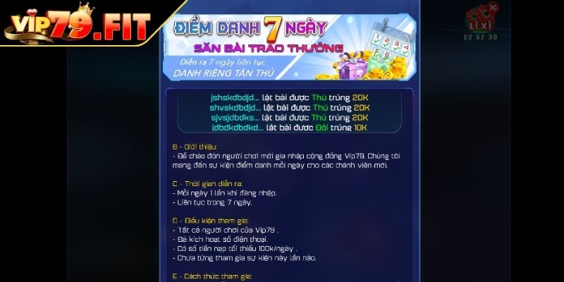 Khuyến Mãi VIP79 - Cơ Hội Vàng Cho Hội Viên Săn Thưởng Lớn 2 Nhận thưởng 50.000 VNĐ khi đăng nhập hằng ngày